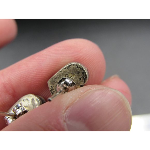 Sterling Silver Tarnished Flowers In Resin Stud Earrings Vintage Wedding - Picture 4 of 6